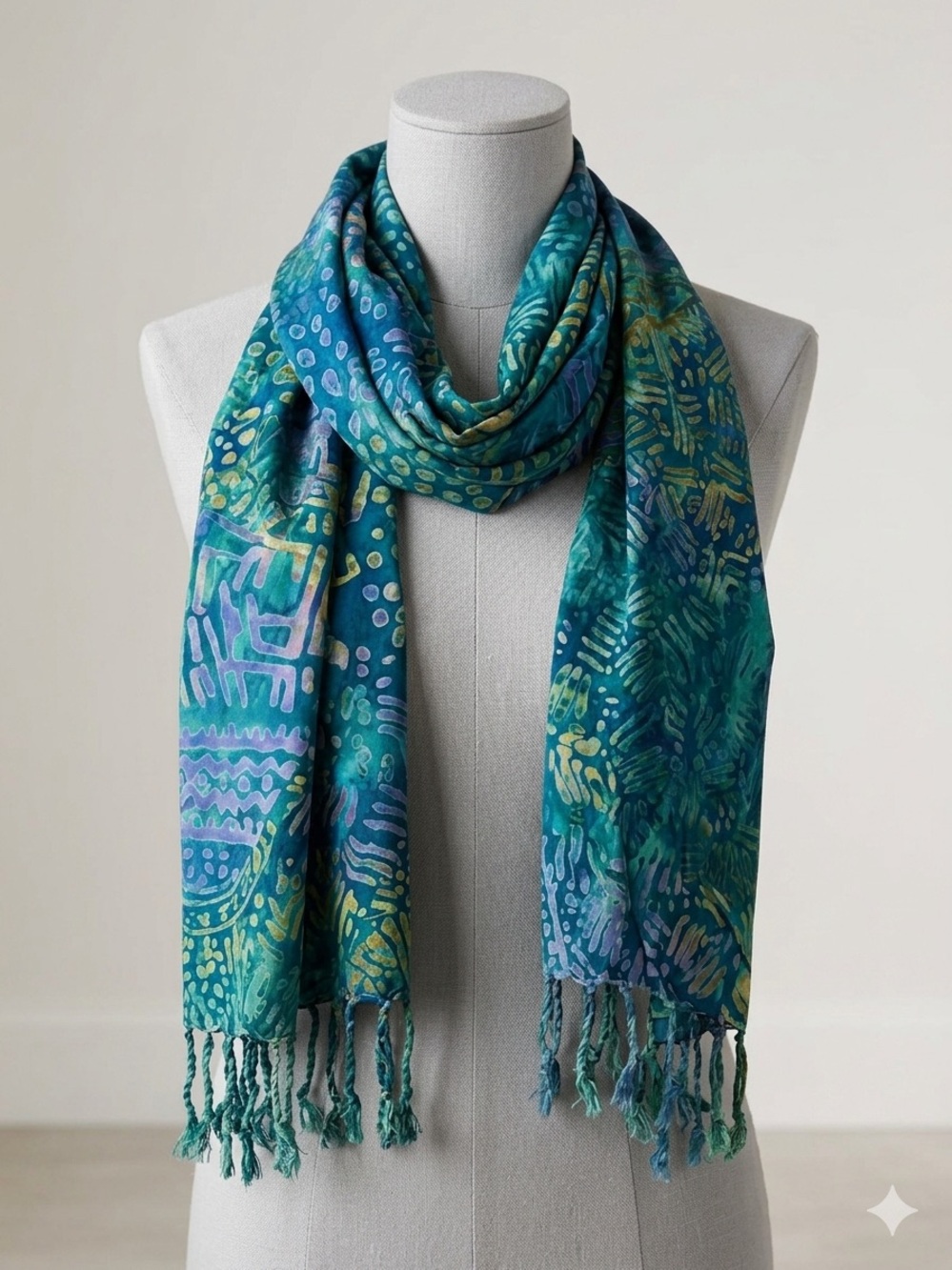 Teal Green Patterned Fringe scarf/wrap